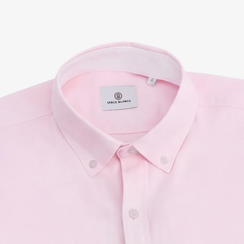 Chemise manches longues en coton oxford avec poche poitrine rose