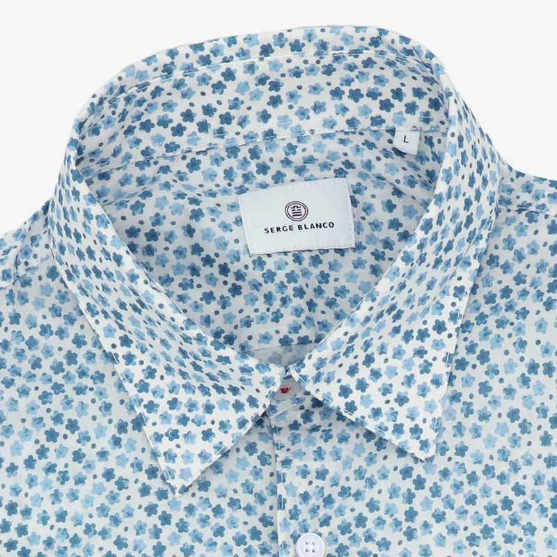 Chemise manches longues imprimée en coton bleu