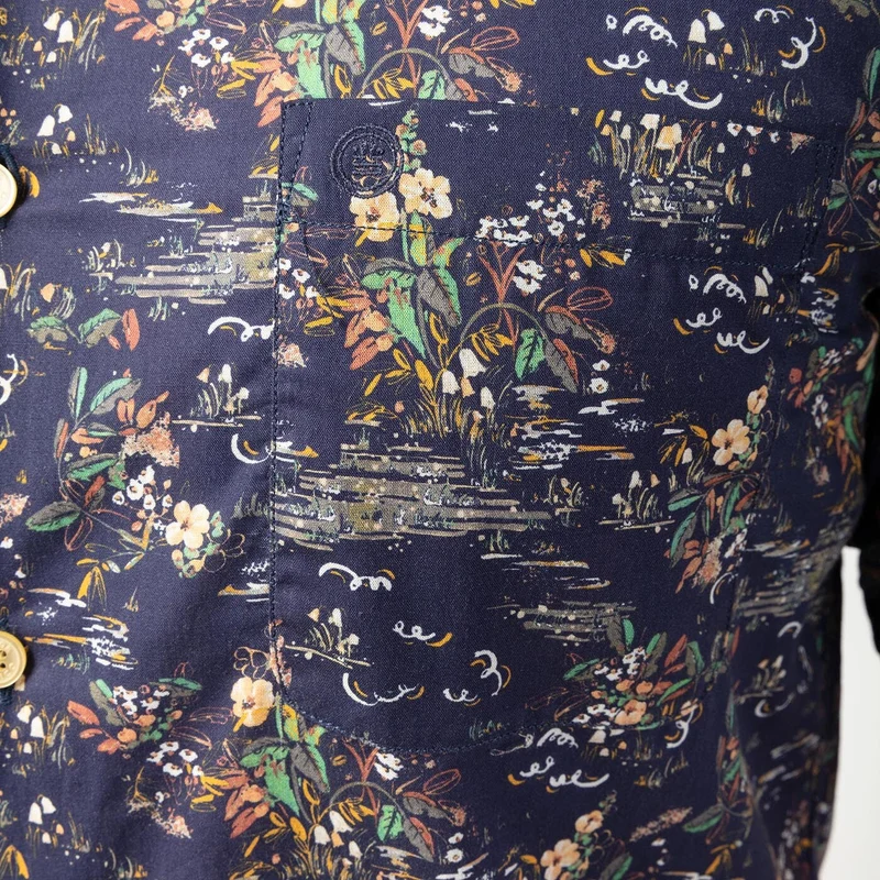 Chemise imprimée manches courtes bleu foncé en coton