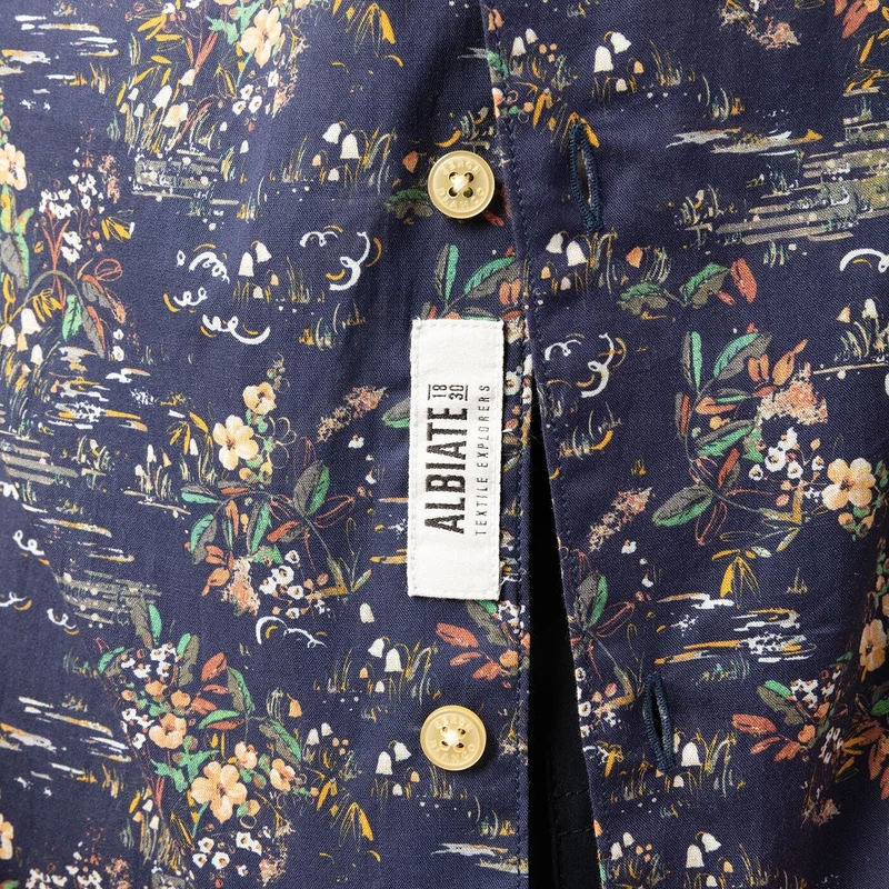 Chemise imprimée manches courtes bleu foncé en coton