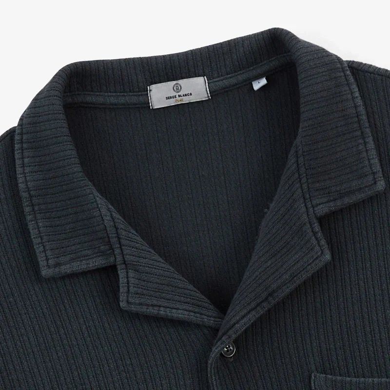 Chemise manches courtes en coton jacquard gris carbone