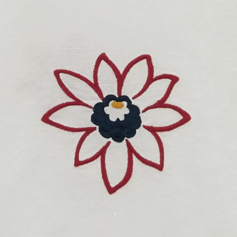 Chemise manches courtes fleurs brodées en lin et coton blanche