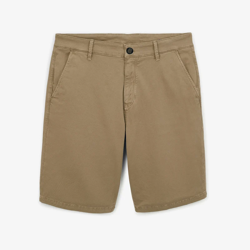 Bermuda 200 coupe droite en coton stretch beige