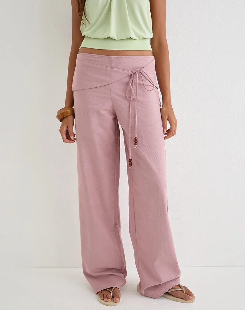 Pantalon Cursa en lin rose poudré avec ceinture