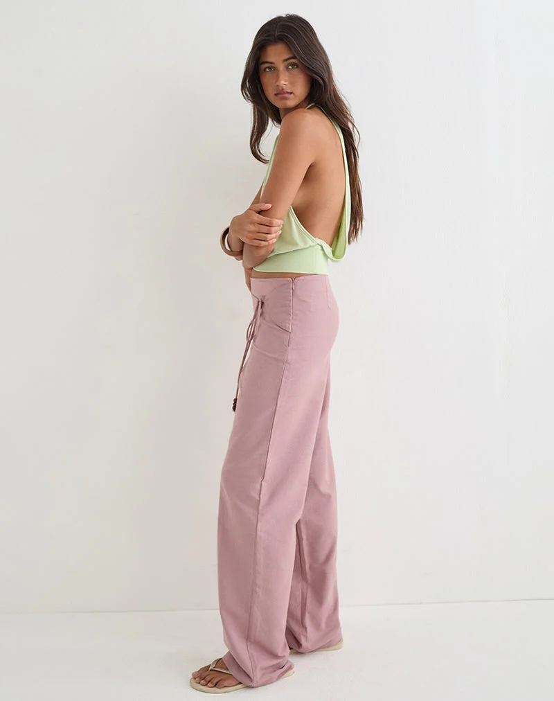 Pantalon Cursa en lin rose poudré avec ceinture
