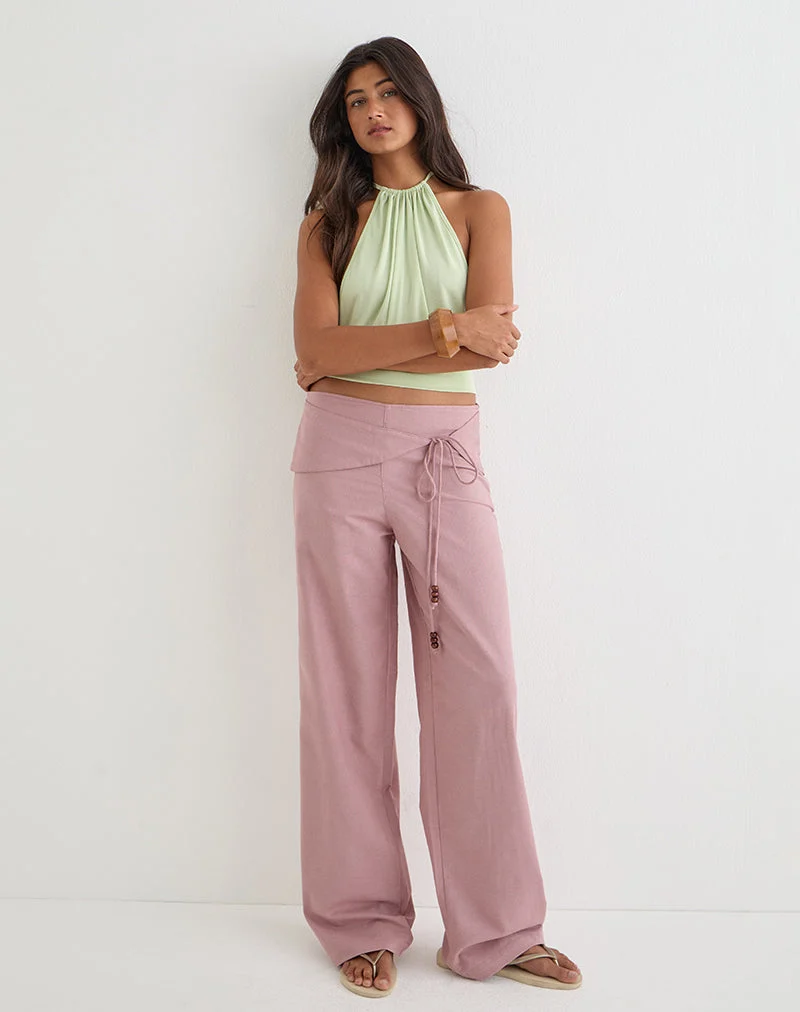 Pantalon Cursa en lin rose poudré avec ceinture