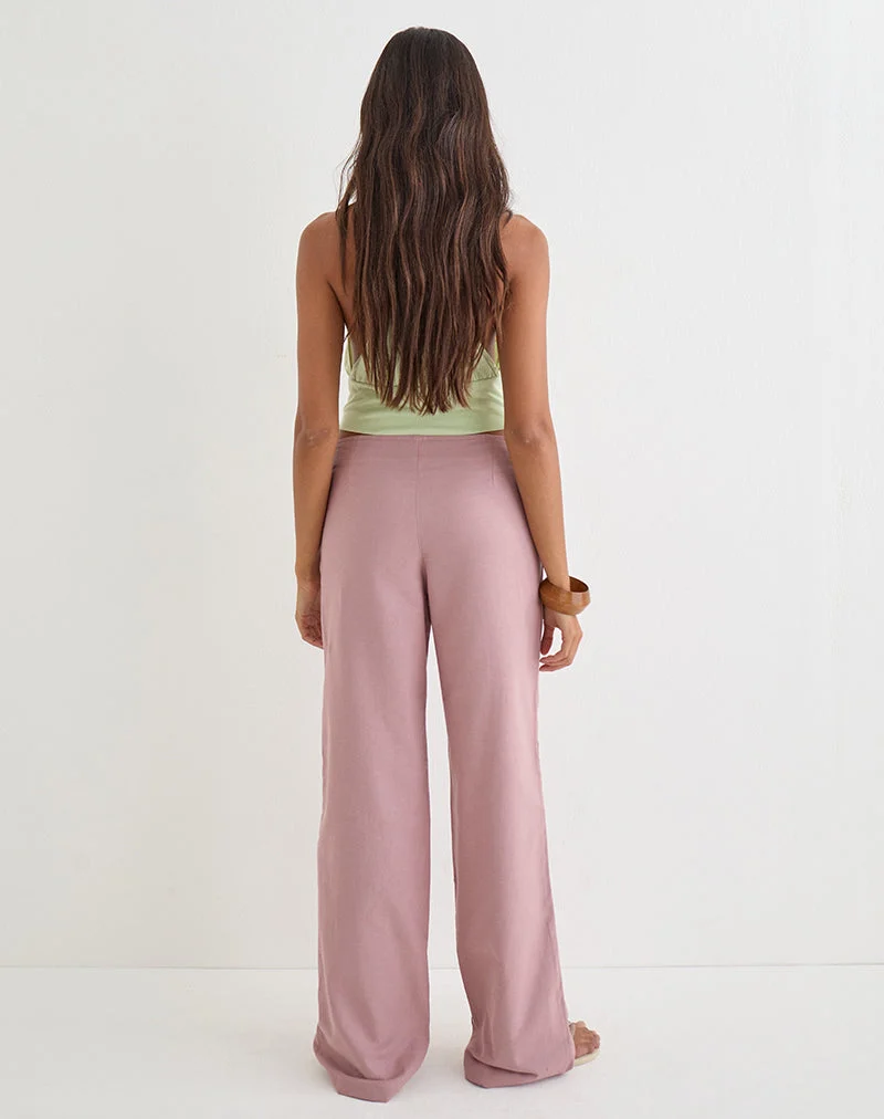 Pantalon Cursa en lin rose poudré avec ceinture