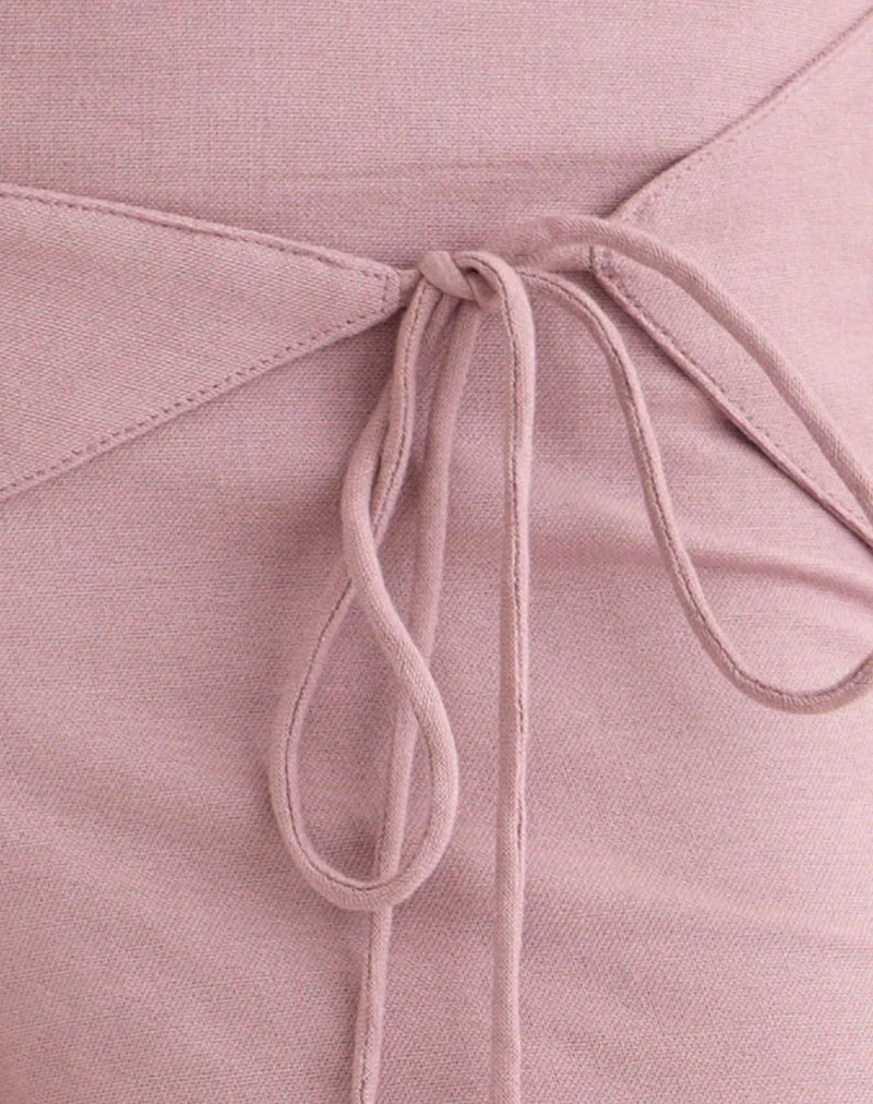 Pantalon Cursa en lin rose poudré avec ceinture