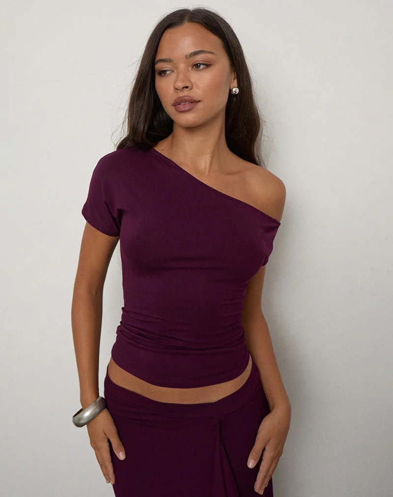 Haut asymétrique Danama en jersey de rayonne, couleur figue