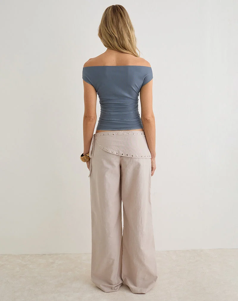 Pantalon Doka en lin couleur pierre, orné de clous