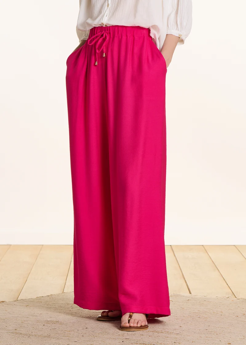 Pantalon large rose fuchsia taille élastiquée
