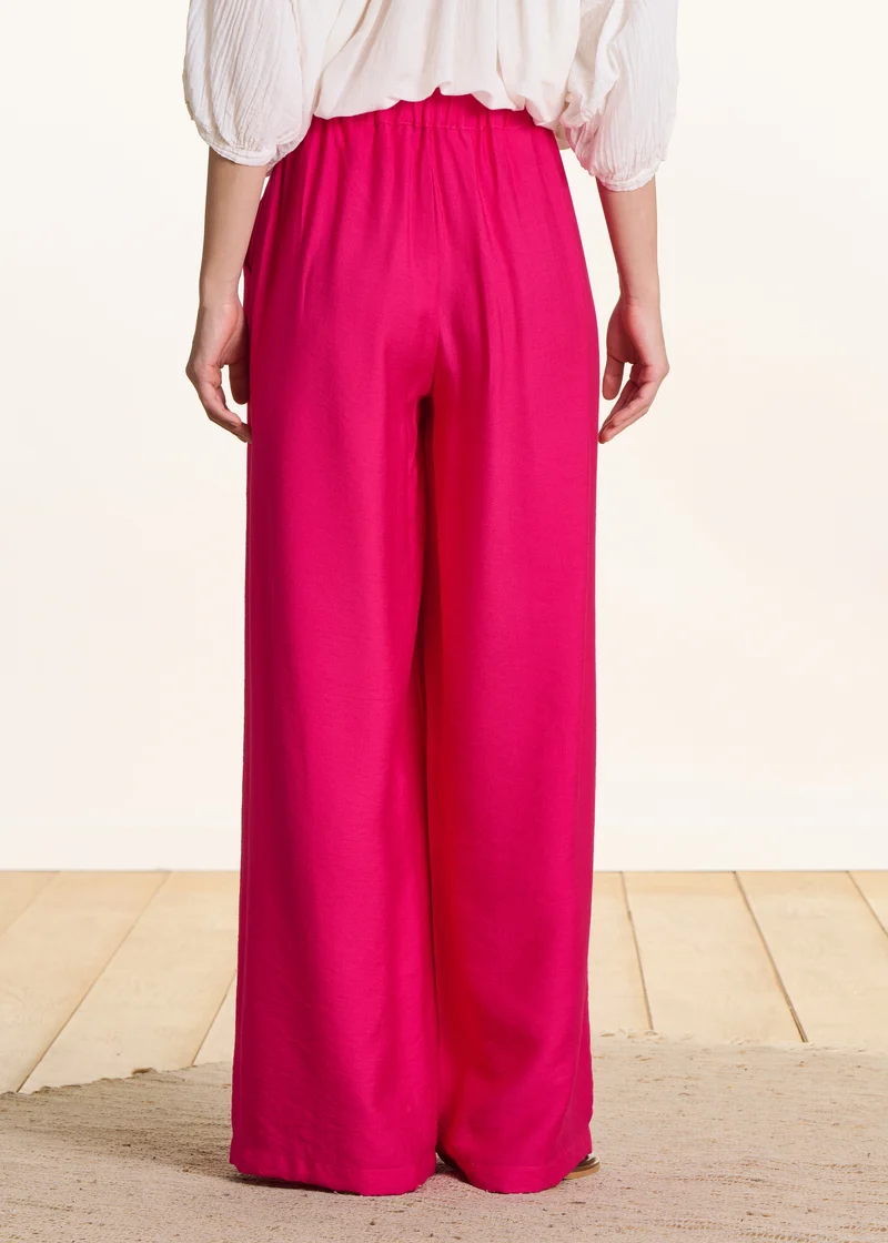 Pantalon large rose fuchsia taille élastiquée
