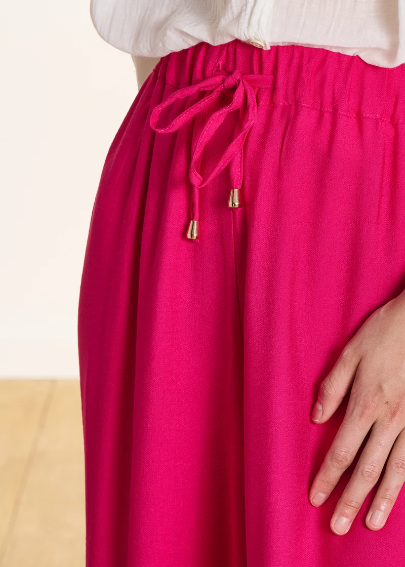 Pantalon large rose fuchsia taille élastiquée