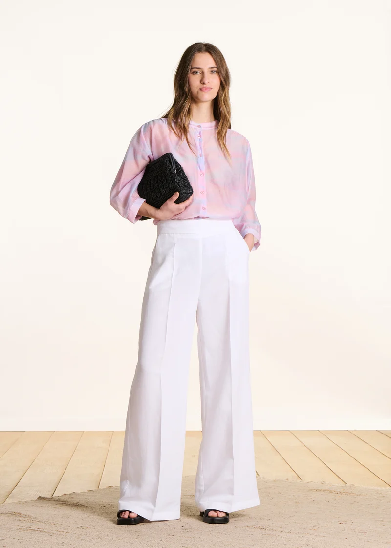 Pantalon large blanc taille haute