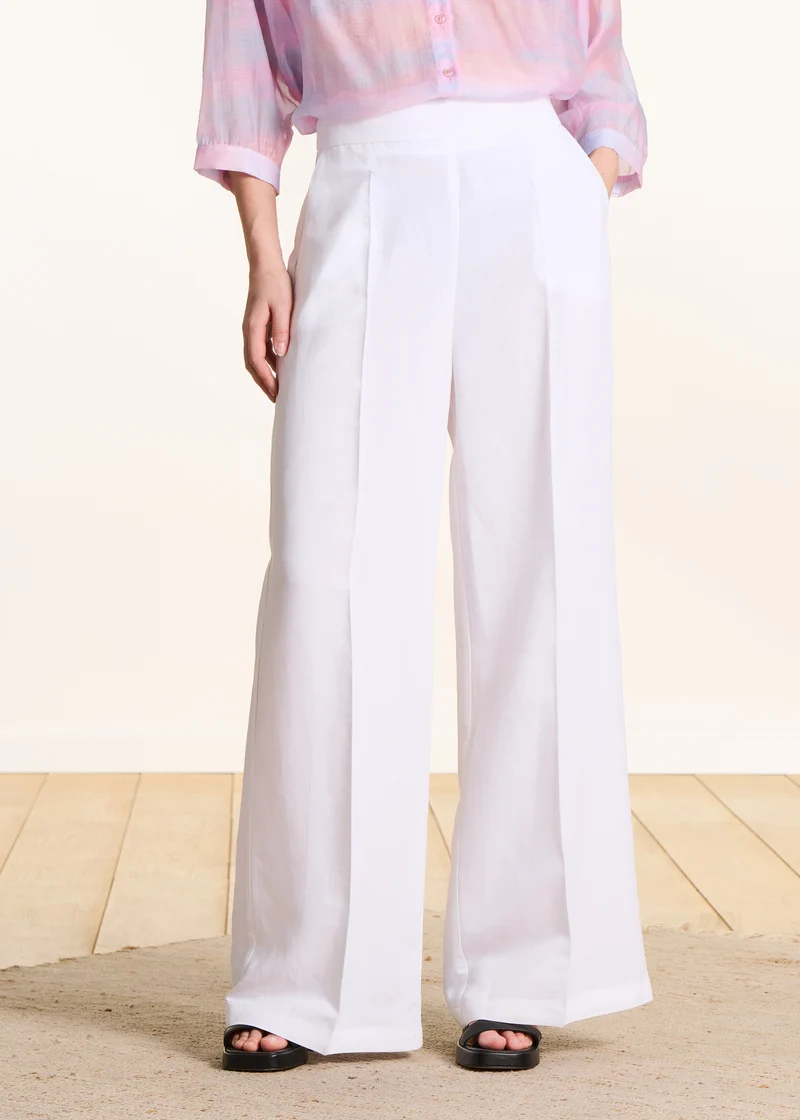Pantalon large blanc taille haute