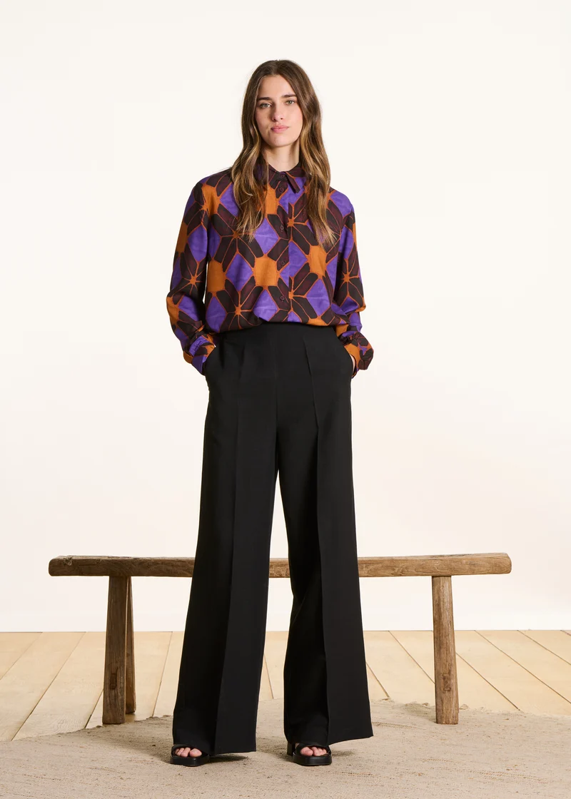 Pantalon large noir taille haute