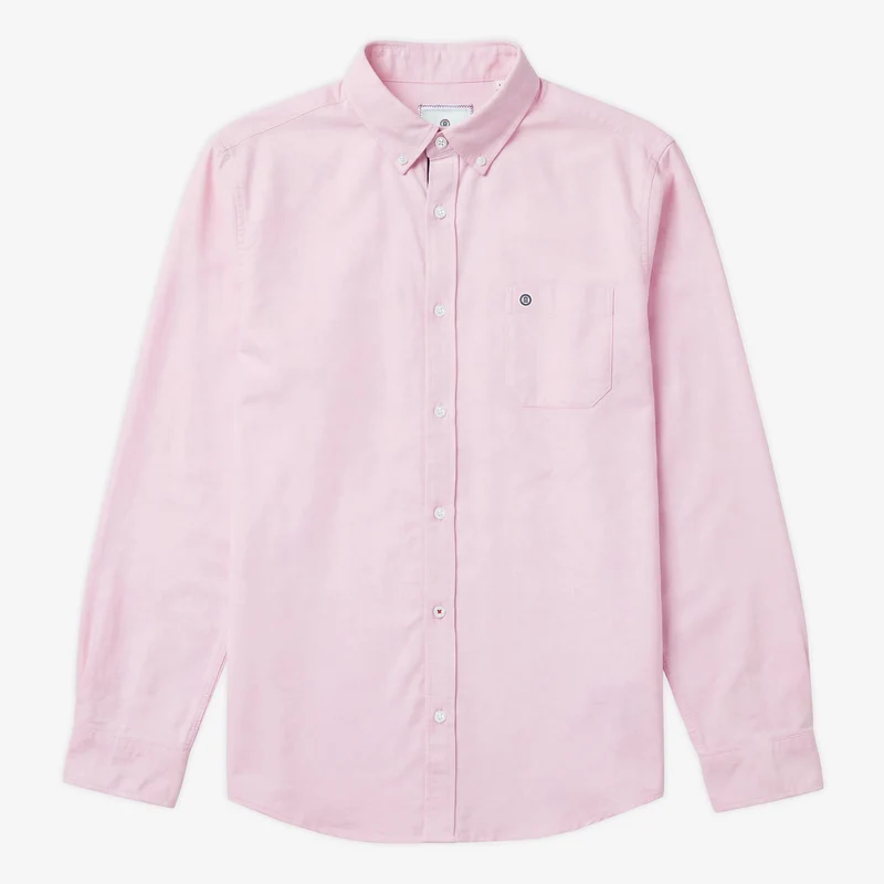 Chemise manches longues en coton oxford rose avec ganse bicolore