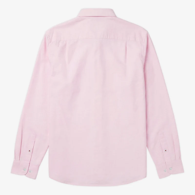 Chemise manches longues en coton oxford rose avec ganse bicolore