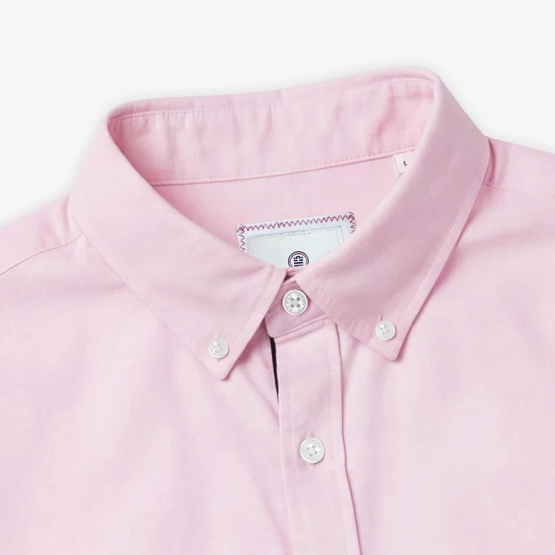 Chemise manches longues en coton oxford rose avec ganse bicolore