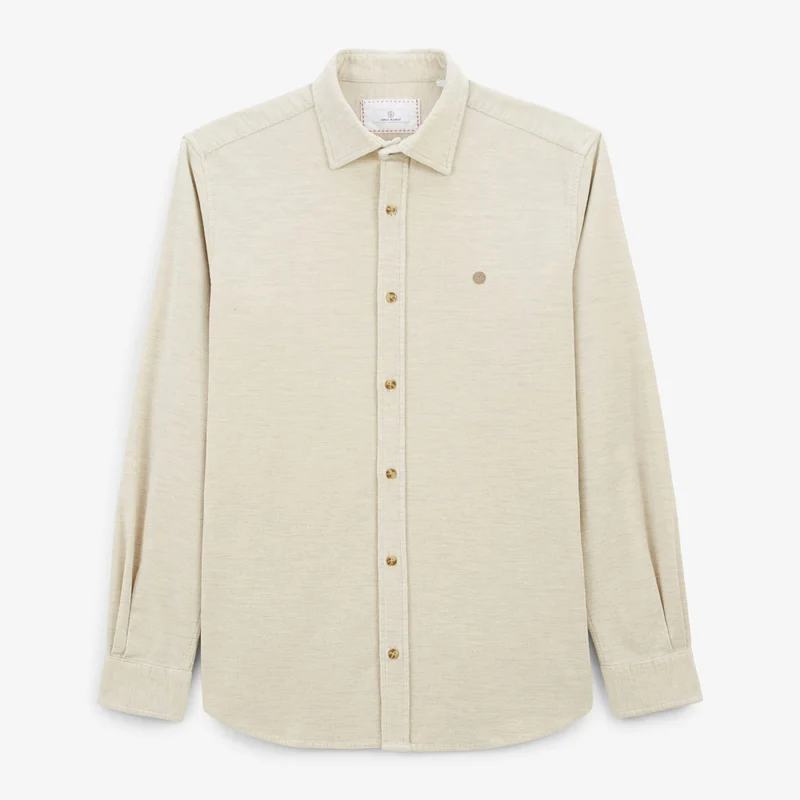 Chemise manches longues en coton velours blanc ivoire Charles