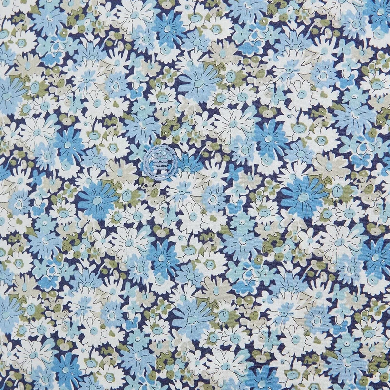 Chemise bleu pacific à manches longues en tissu fleuri