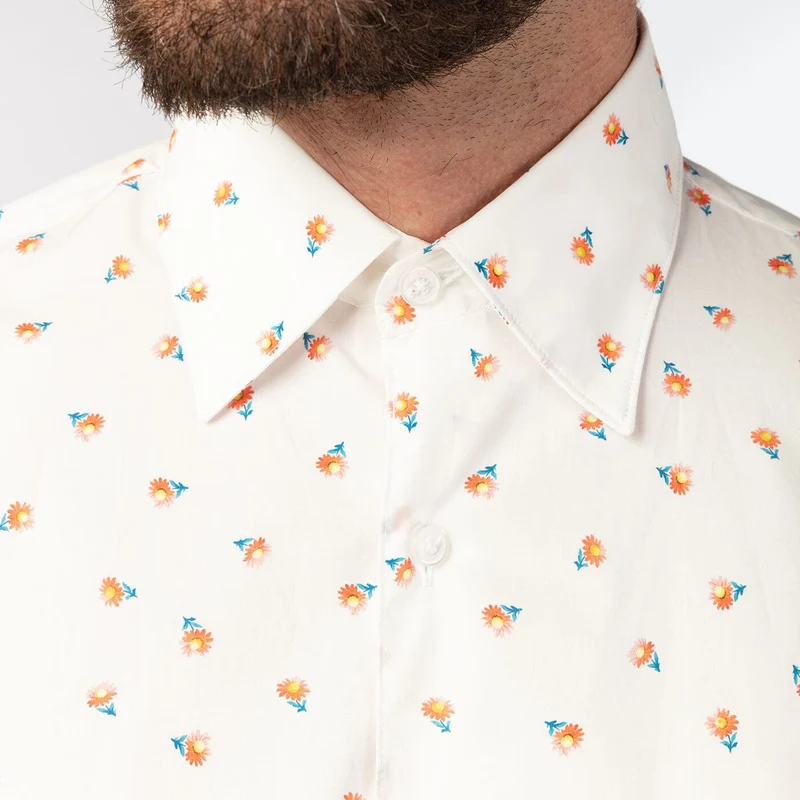 Chemise manches longues blanche imprimé fleurs