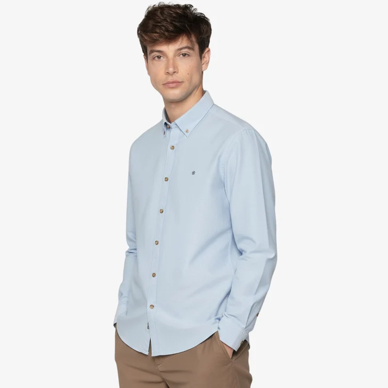 Chemise manches longues en coton twill unie bleu dragée Charles