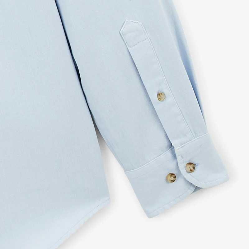 Chemise manches longues en coton twill unie bleu dragée Charles