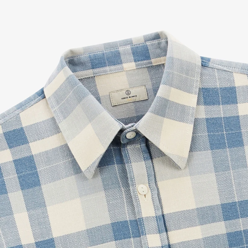 Chemise manches longues Amsterdam en coton à carreaux bleue