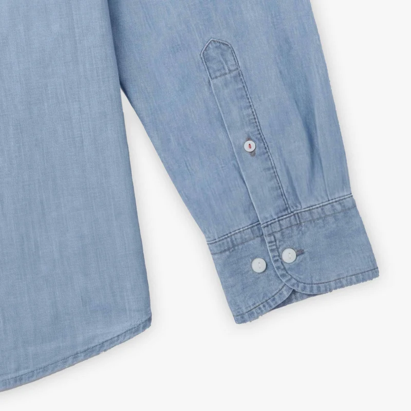 Chemise manches longues brodée en coton chambray