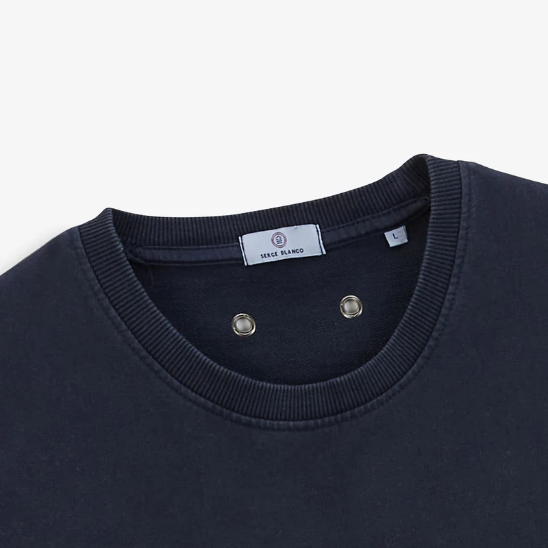 Sweat col rond Archives teinture old en coton bleu marine
