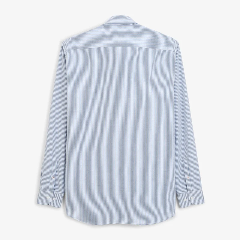 Chemise manches longues coton oxford rayé bleu sashiko