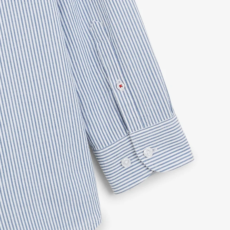 Chemise manches longues coton oxford rayé bleu sashiko