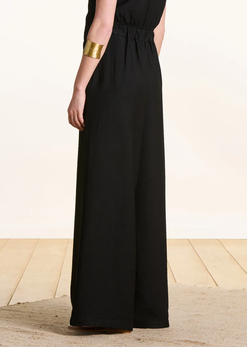 Pantalon large noir taille élastiquée