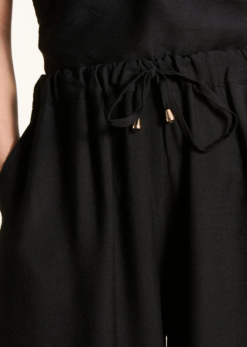 Pantalon large noir taille élastiquée
