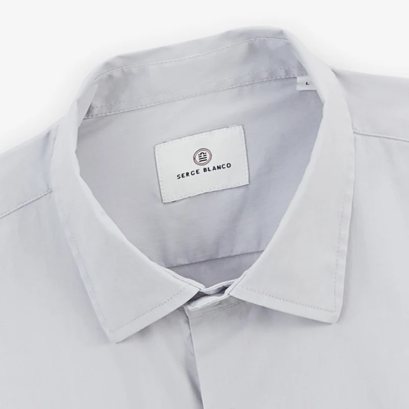 Chemise manches longues en coton stretch unie gris perle