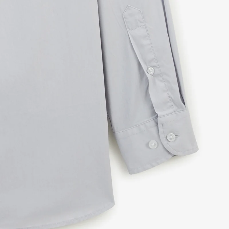 Chemise manches longues en coton stretch unie gris perle