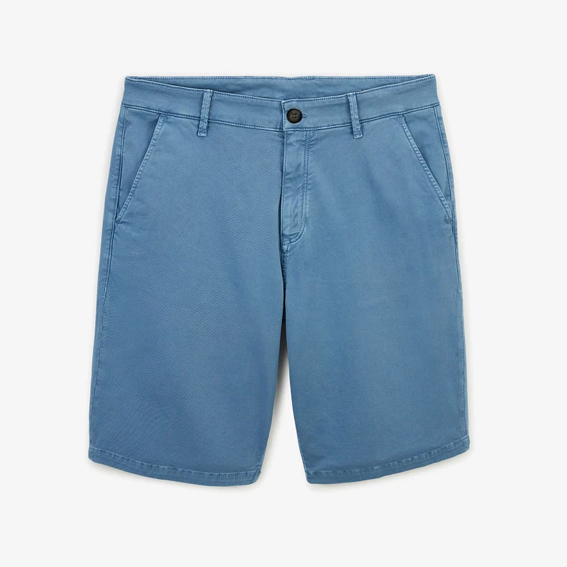 Bermuda 200 coupe droite en coton stretch bleu céruléen