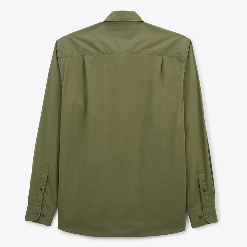Chemise manches longues en coton stretch unie vert army