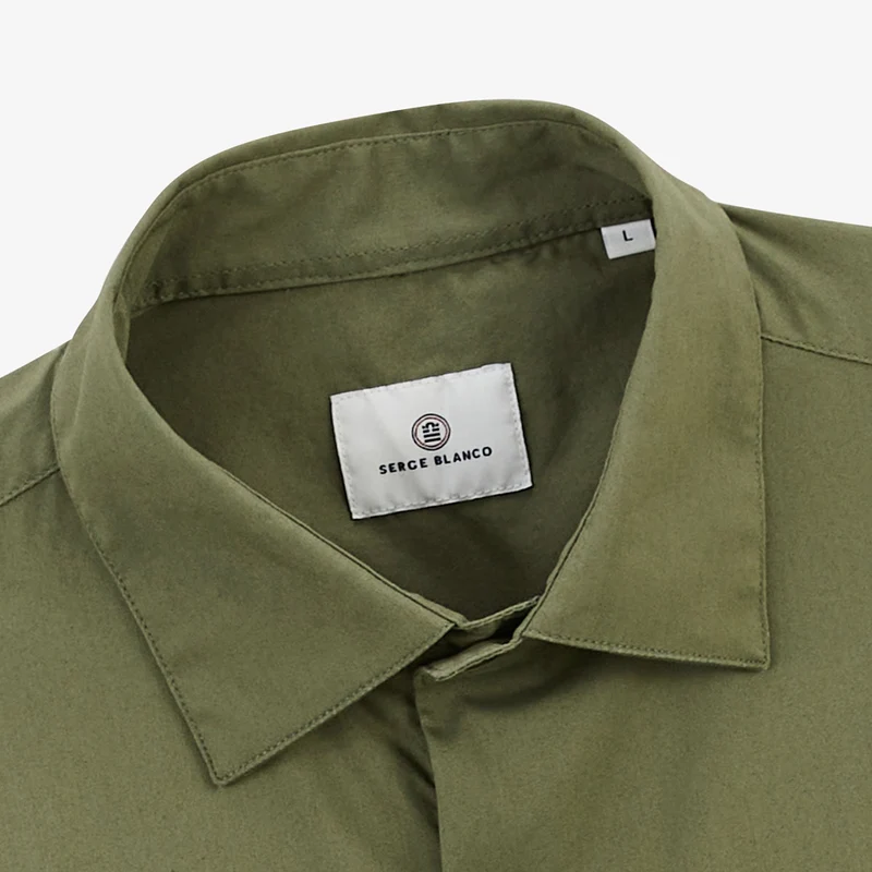 Chemise manches longues en coton stretch unie vert army