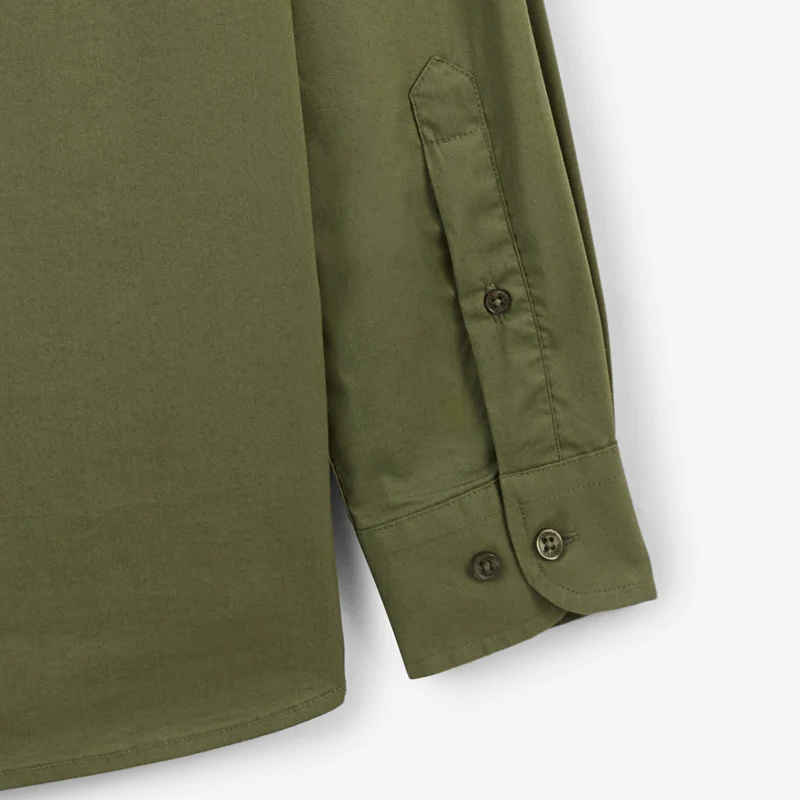 Chemise manches longues en coton stretch unie vert army