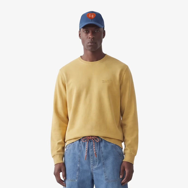 Sweat col rond Archives teinture old en coton jaune laiton