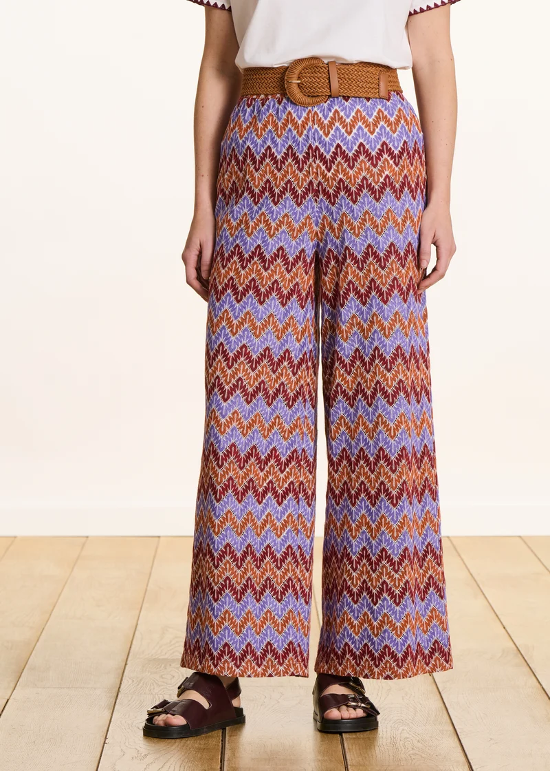 Pantalon droit 7/8ème en crochet mauve