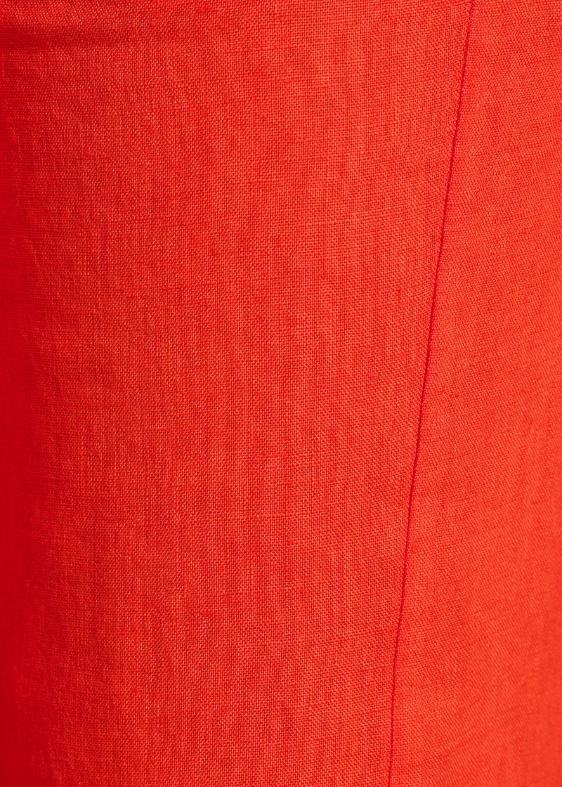 Pantalon carotte orange en lin taille élastiquée