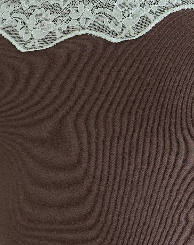 Haut Cami Mishti avec bordure en dentelle, marron foncé