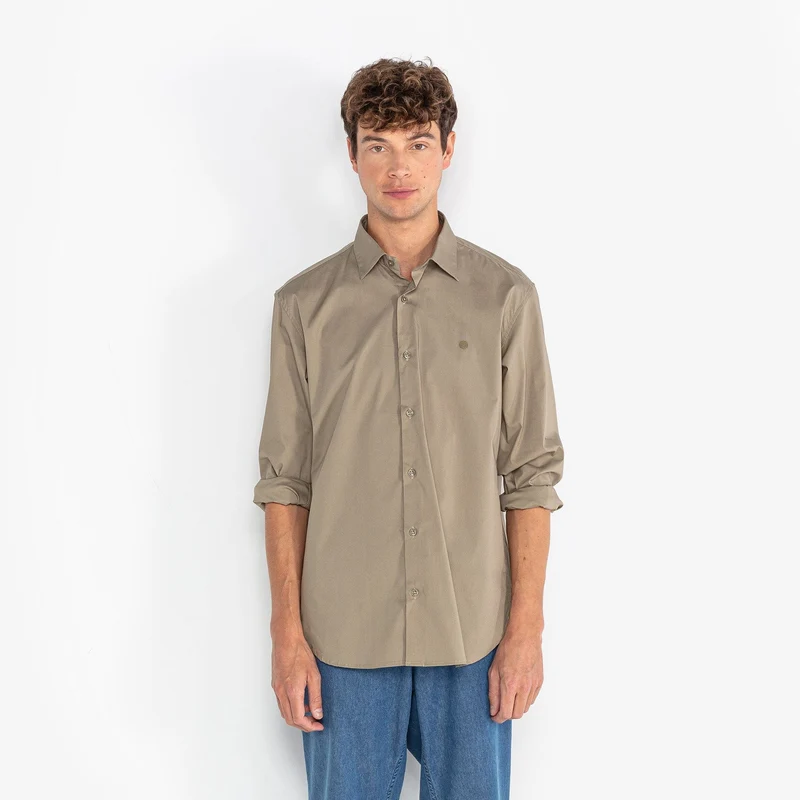 Chemise Charles manches longues popeline confort vert teck