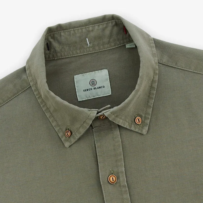 Chemise oxford Carl en lin vert teck