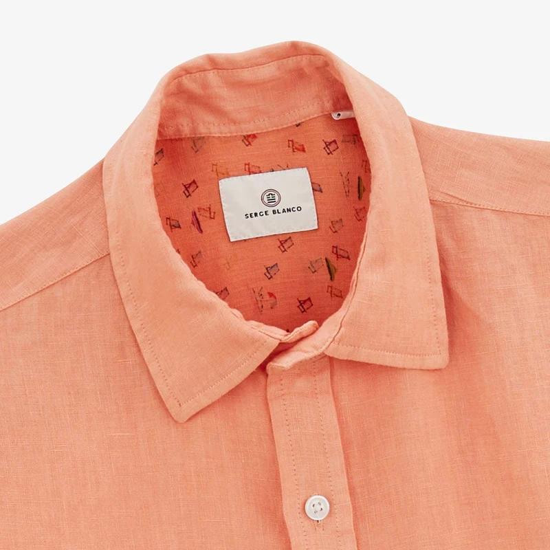 Chemise Charles en lin orange corail