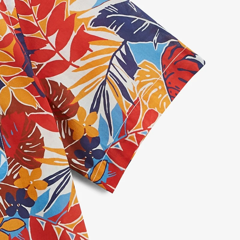 Chemise manches courtes bowling abricot imprimé fantaisie