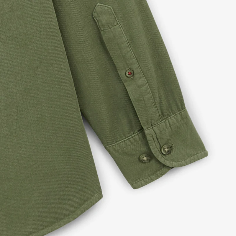 Chemise manches longues unie en coton velours vert militaire Charles
